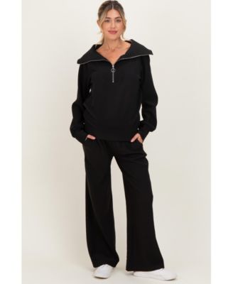 Maternity Ribbed Half Zip Pullover Wide Leg Pant Set