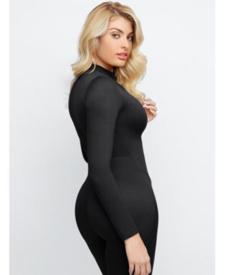 Women's Shapewear Long Sleeve Mock Neck Zip Front Sculpting Jumpsuit