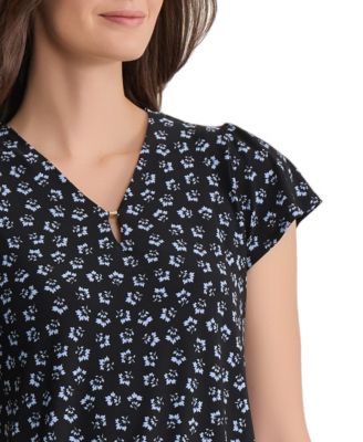 Women's Keyhole Neck Flutter-Sleeve Top