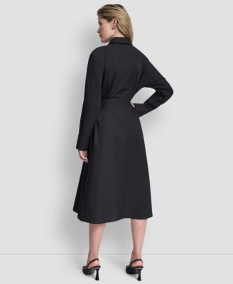 Women's Long-Sleeve Collared Neck Midi Shirt Dress