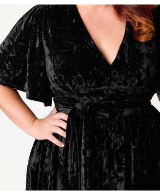 Plus Size 1940s Velvet Flutter Sleeve Swing Dress