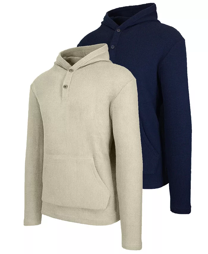 Men's Regular-Fit Waffle Knit Thermal Henley Hoodie, 2-Pack - thumbnail 4