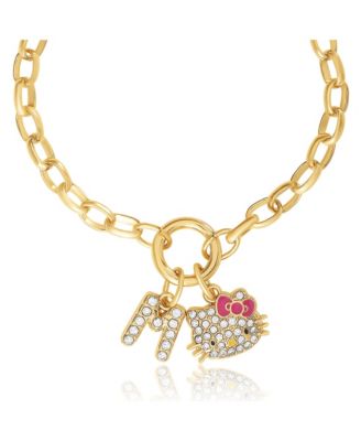 Initial Crystal Charm Bracelet, Gold Tone, Adjustable