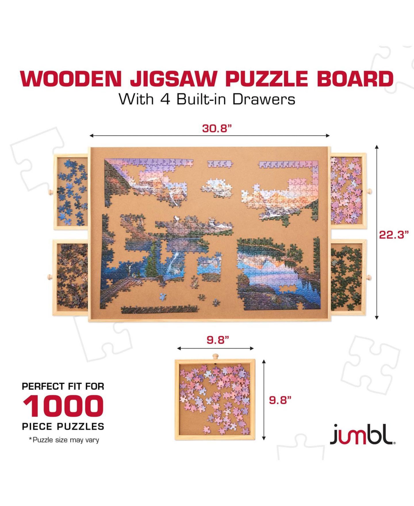 Детская игрушка Jumbl 1000-Piece Rotating Puzzle Board with Drawers, Ages 14+, цвет: Натуральный — фото 2