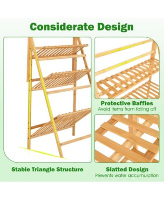 3 Tier Bamboo Hanging Plant Stand with Height Adjustable Hanger Rod