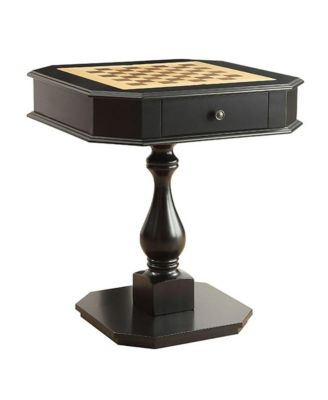 Black Game Table with Chessboard Top and Two Storage Drawers Sturdy Pedestal Base for Organized Gaming and Display