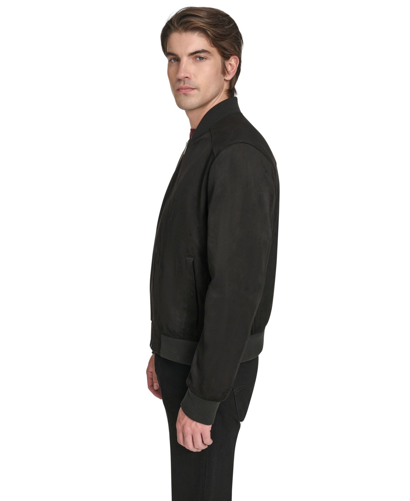 Мужская куртка Cole Haan Faux Suede Bomber, цвет: Чёрный — фото 3