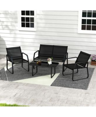 4 Pieces Patio Conversation Set with Breathable Fabric Seat