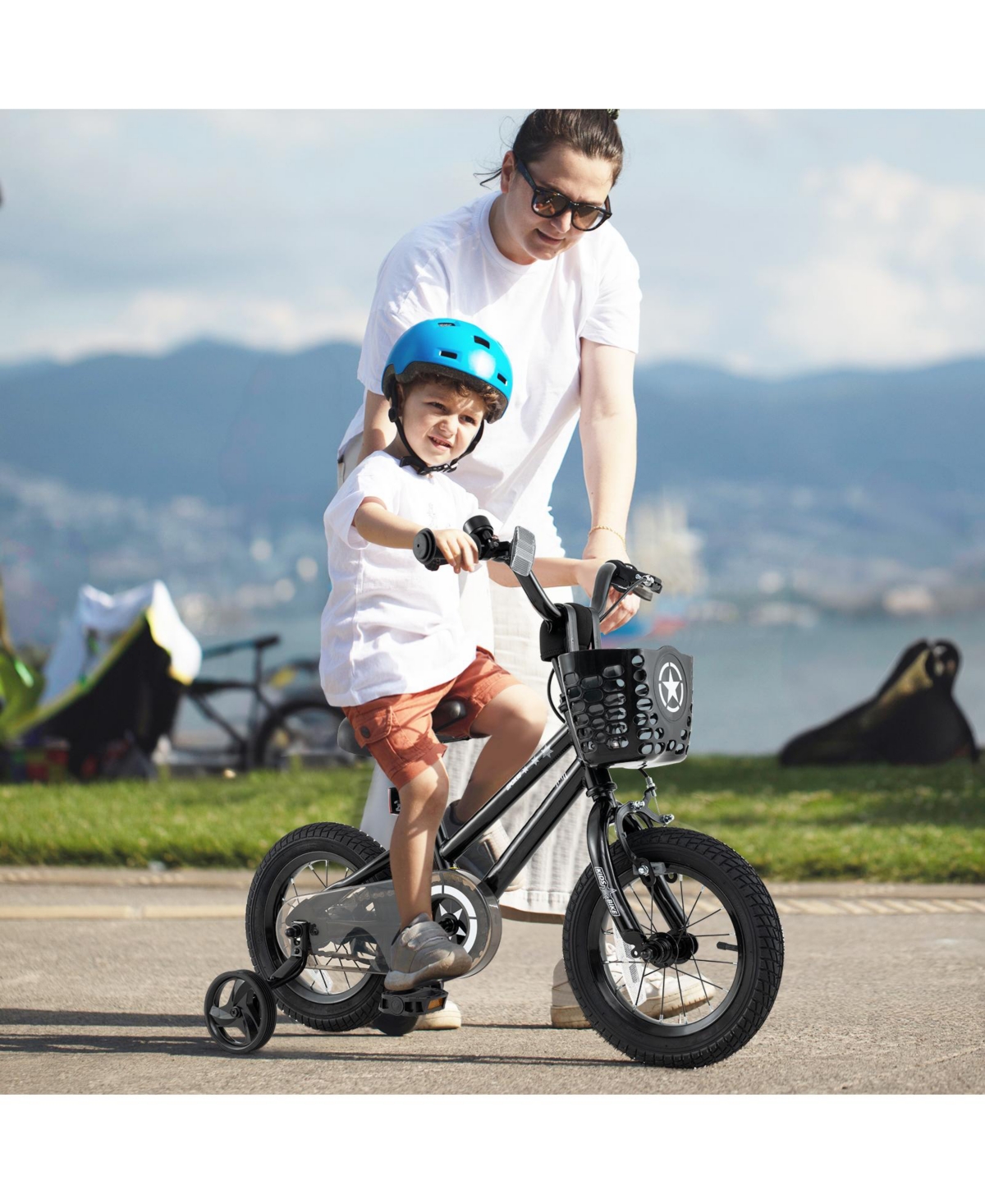 Sugift 12 Inch Kids Bike with Basket and Training Wheels for Children Aged 3-8 Years Old