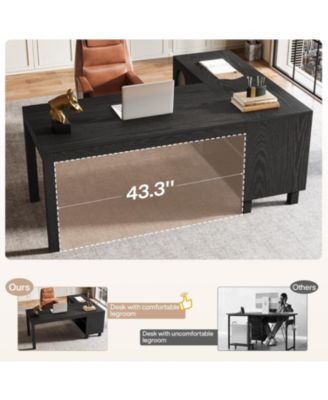 59" Executive L Shaped Desk with File Cabinet, Farmhouse Wood Computer Coner Desk with Storage Shelves