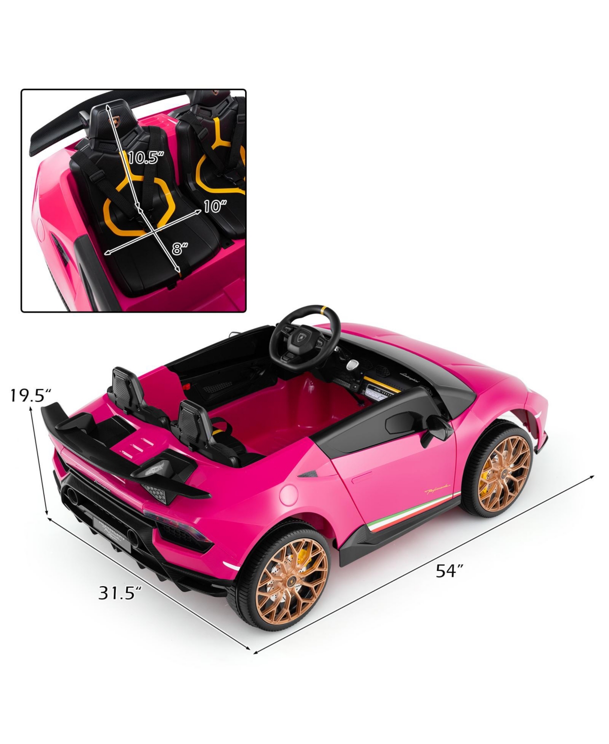 Hongge 24V Licensed Lamborghini 2-Seater Ride-On Car with Music, Lights, and Remote - Pink