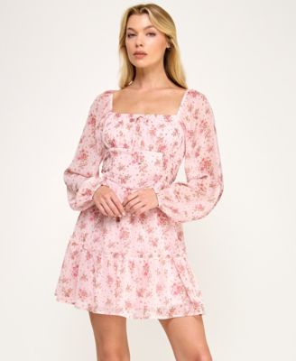 Trixxi - Women's Square Neck Smocked Inset Waist Dress