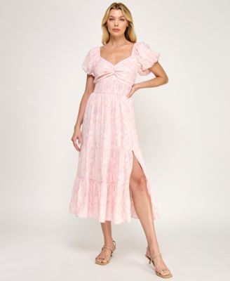 Trixxi - Women's Sweetheart Neck Twist Front Midi Dress