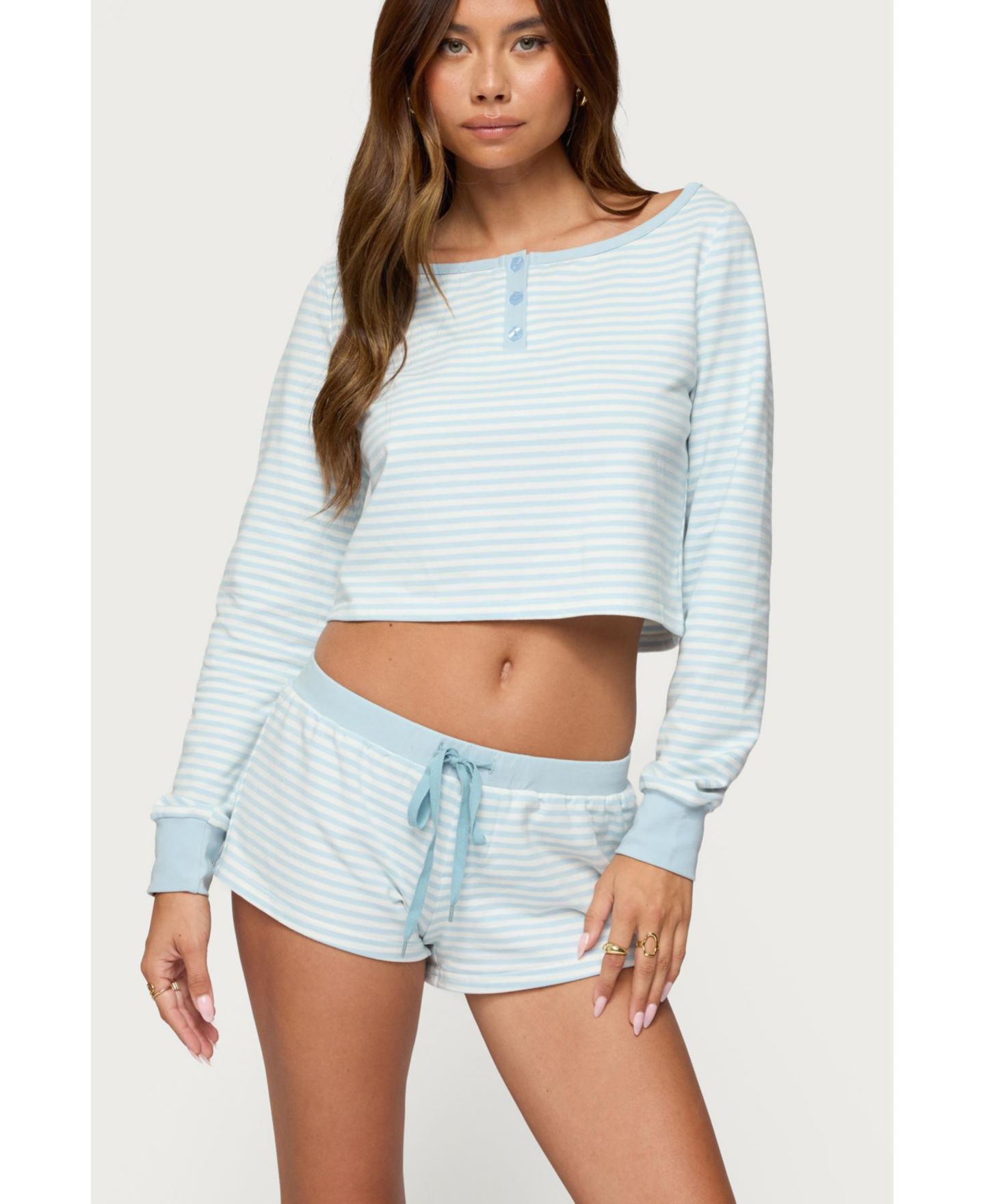 Женский топ Edikted Margret Striped Long Sleeve, цвет: Светлый синий — фото 4