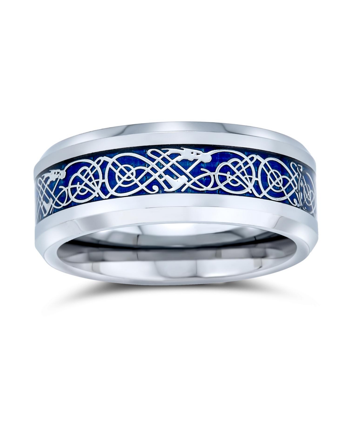 Bling Jewelry Two-Tone Celtic Dragon Knot Carbon Fiber Inlay Band Ring 8MM Titanium