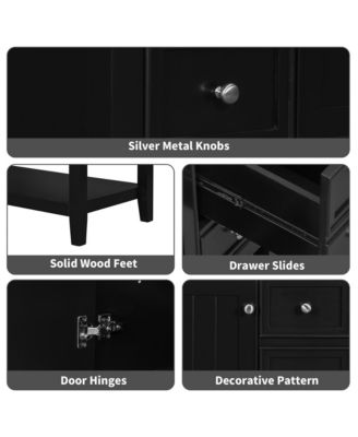 36 Inch Bathroom Vanity without Sink Black Cabinet Base Only One Cabinet and Three Drawers Freestanding Storage Organizer