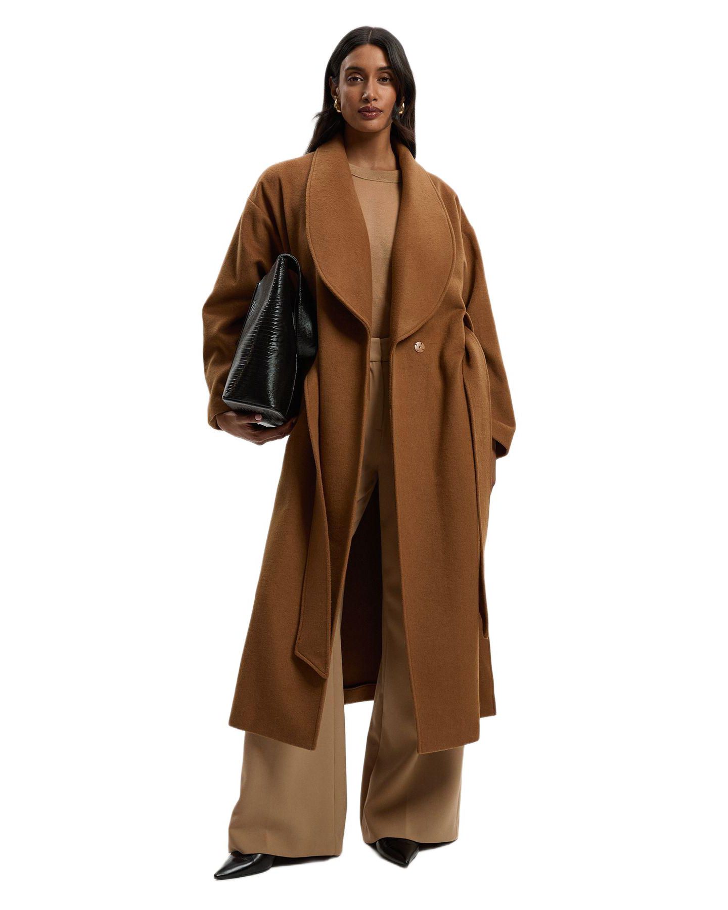 Женское пальто Karen Millen Brushed Wool Wrap Tailored Maxi, цвет: Верблюжий — фото 1