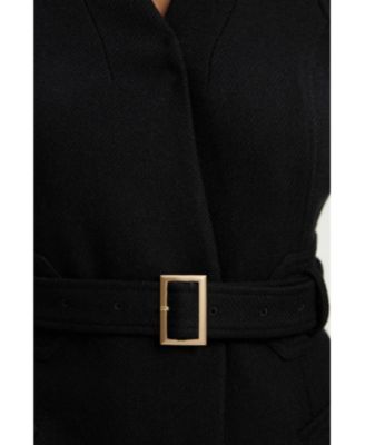 Women's Wool Notch Neck Belted Maxi Coat