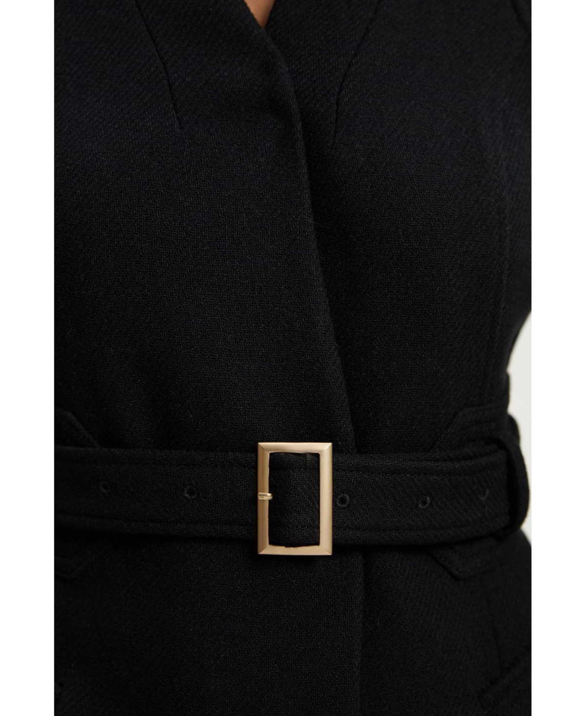 Karen Millen Women's Wool Notch Neck Belted Maxi Coat