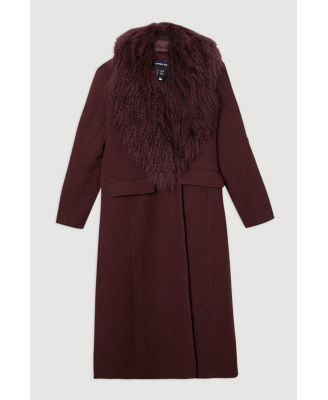 Women's Wool Detachable Collar Midi Coat
