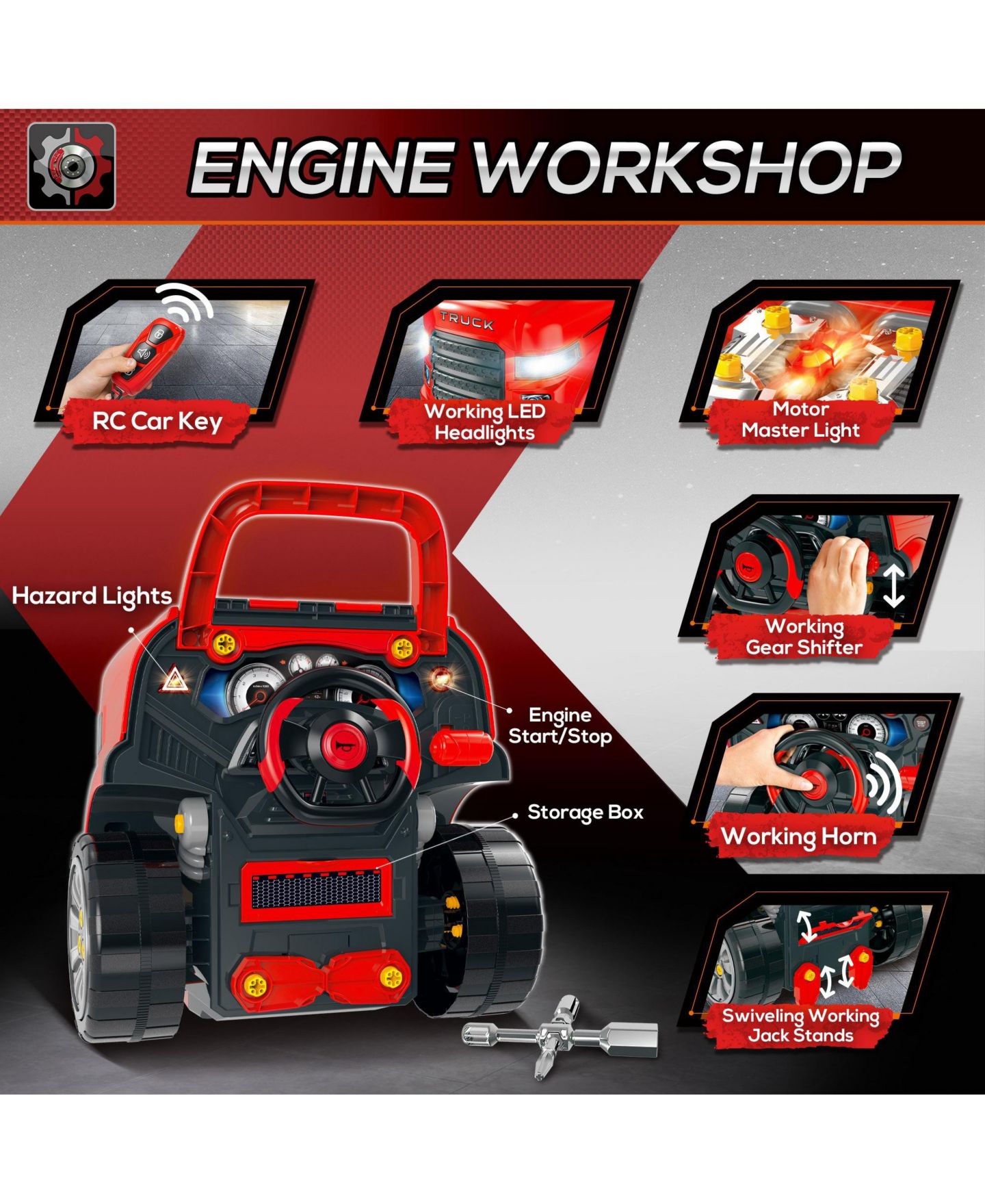 Детские игрушки Qaba Mechanic Kids Truck Engine Interactive Toy Set, 61-Piece, Ages 3+ — фото 4