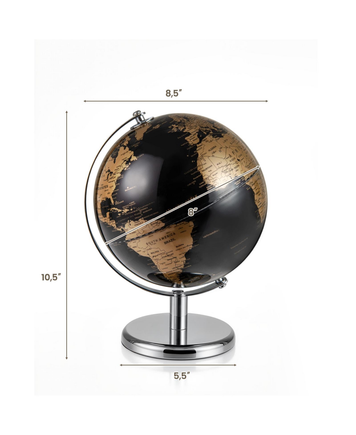 Hongge 8-Inch Decorative World Globe with Modern Metal Stand