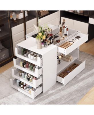 Glass Top 8-Drawers Dresser ,Display Cabinet,Manicure Nail Table,Bedroom/Kitchen Island,Makeup Table