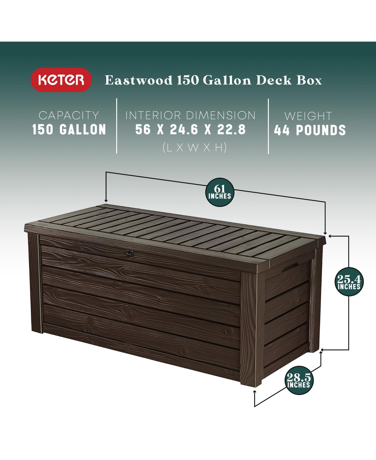Keter Westwood 150 Gallon Plastic Outdoor Furniture Storage Deck Box