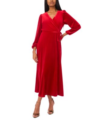 Women's Long-Sleeve Stretch-Velvet Dress