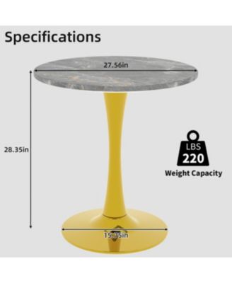 Gold 27.6" Mid-Century Modern Dining Table with Round Marble Top