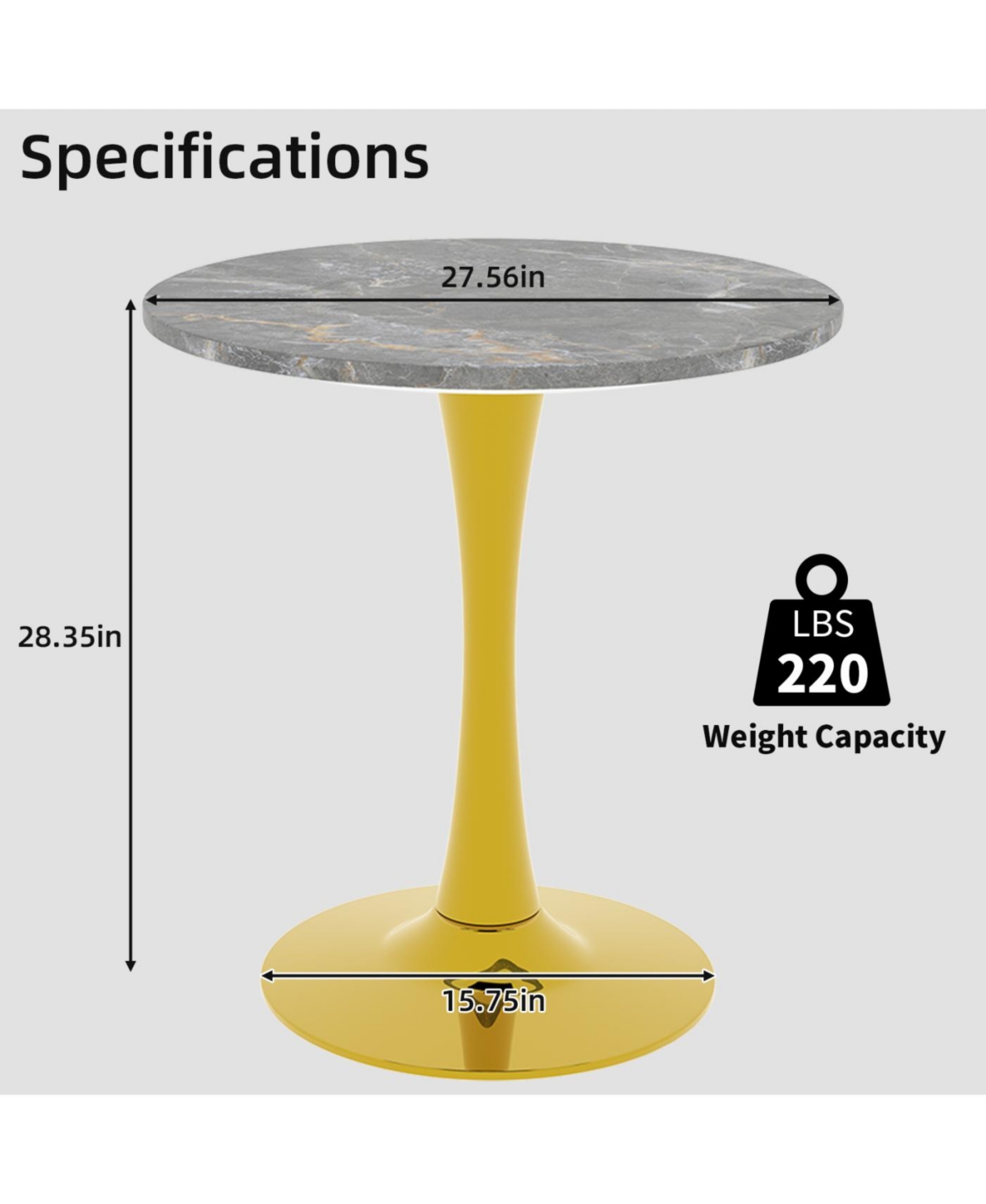 Streamdale Gold 27.6" Mid-Century Modern Dining Table with Round Marble Top