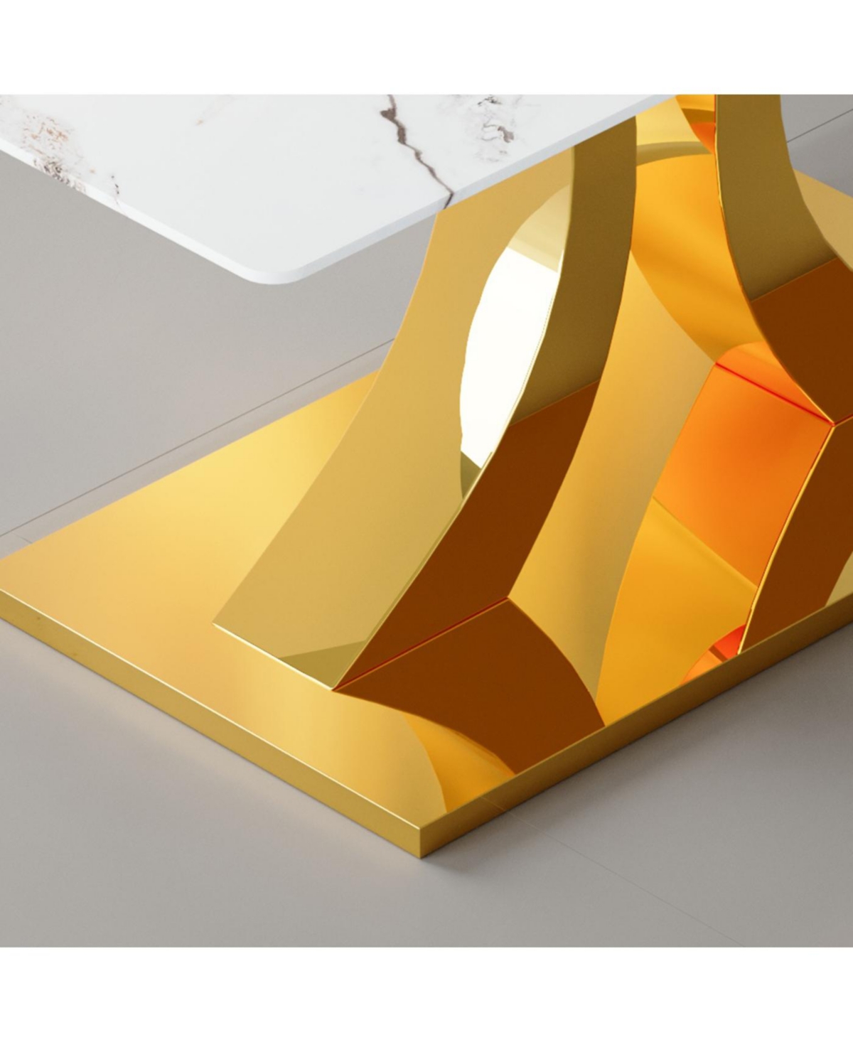 Streamdale Furniture Streamdale Transformable Stainless Steel Gold Base Dining Table, 63"x35", White Glass Top