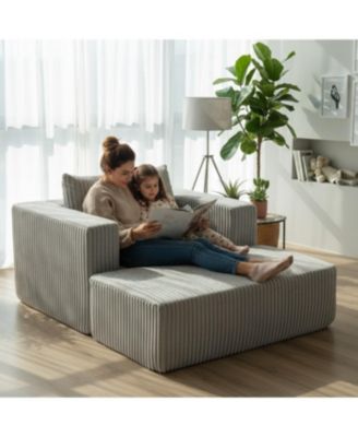 Streamdale Oversized Corduroy Lounge Chair with Ottoman, Modular Deep-Seat Floor Couch - Smoke Grey