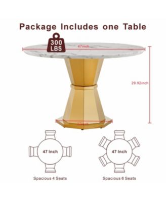 Streamdale 47" Round Marble Dining Table with Gold Stainless Steel Base