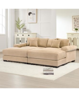 Streamdale 92" Oversized Cloud Modular Sectional Couch, Soft Corduroy, 2 Ottomans, Camel
