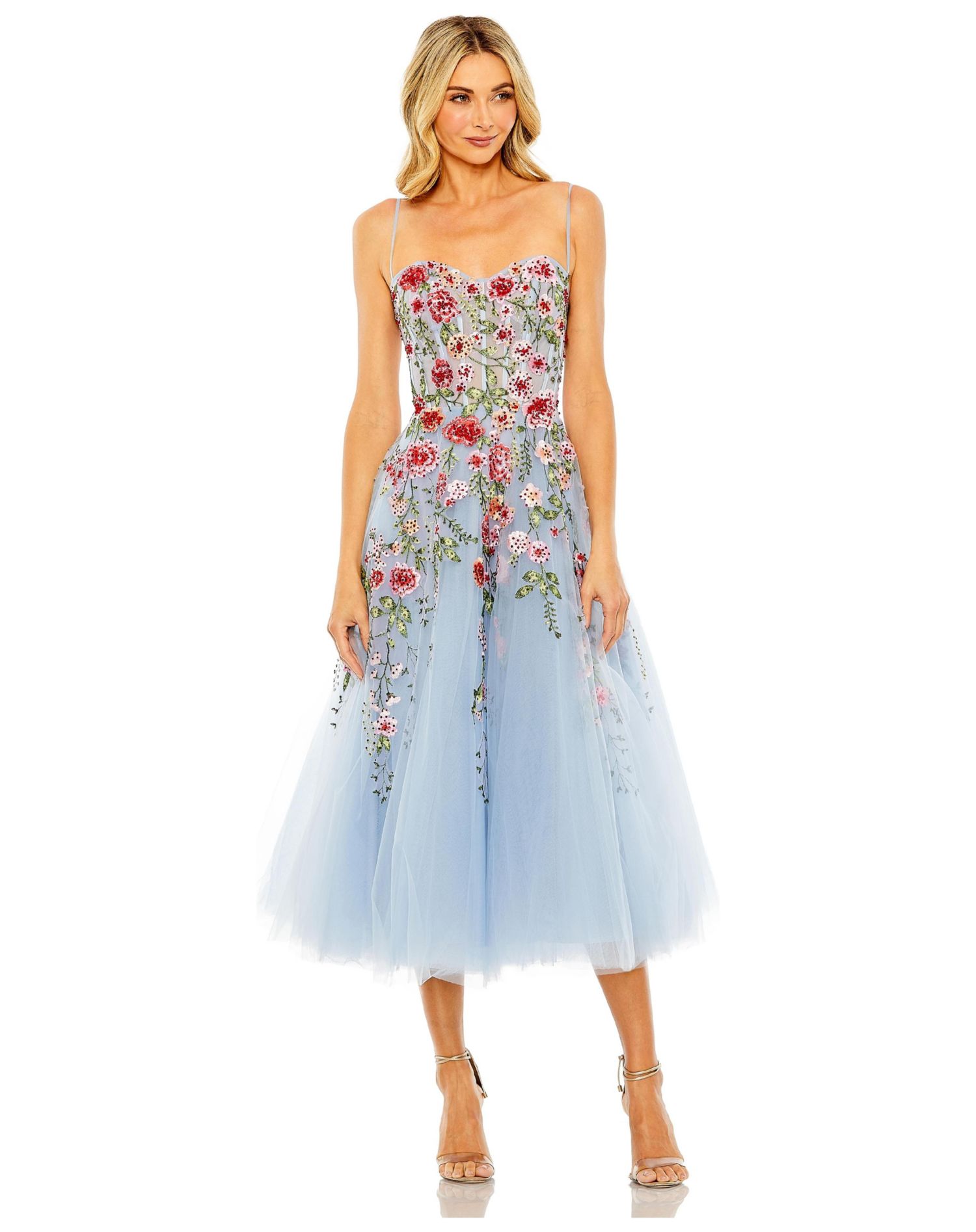 Women's Bustier Embroidered Floral A-Line Dress