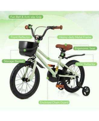 16-Inch Kids Bike with Adjustable Seat and Training Wheels for Ages 4–7 - Green