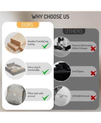 Modern Oversized Double Chaise Lounge Chair with Pillows & Wide Armrests