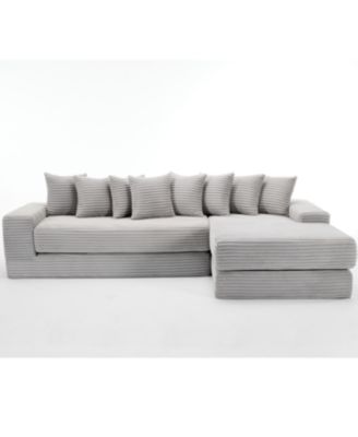 Streamdale Oversize Cloud Couch L-Shape Sofa Convertible Floor Sleeper, No Assembly, 8 Pillows, Gray