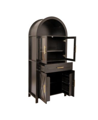 Streamdale 71" Arched Kitchen Pantry Cabinet with Glass Door, Black