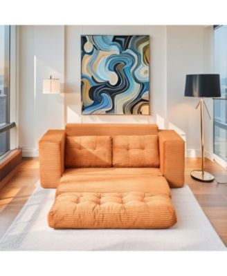 Orange Corduroy Loveseat Sofa Bed with Memory Foam - No Assembly, Convertible (Orange)