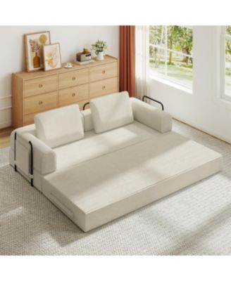 Convertible Sleeper Sofa Bed with Pillow - Corduroy Folding Mattress Couch - Beige