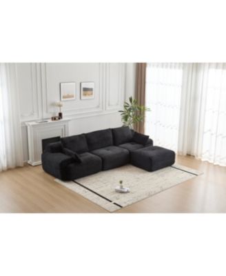 Modern Memory Foam Compressed Sofa, Large Sectional Couch, Pet-Friendly, Black