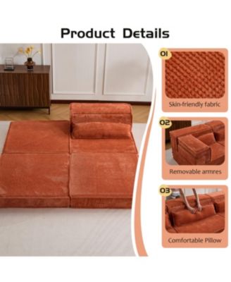 Streamdale Compression Sofa, Convertible Floor Sofa Bed, Modular Sectional, No Assembly, Orange