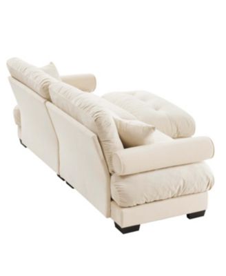 Streamdale Oversize Modern Velvet Two-Seater Sofa with Ottoman and Pillows, Cream