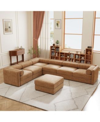 Modern 6-Piece Modular Sectional Sofa with Storage - Camel Chenille