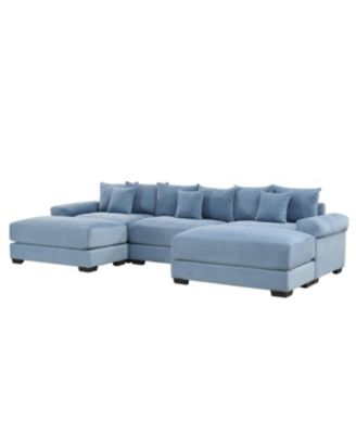 130" Oversized Cloud Modular Sectional Couch, Premium Corduroy, 3-Seater, Blue