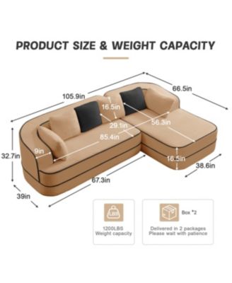Camel Teddy Fabric L-Shaped Chaise Sofa - No Assembly, Fluffy Comfy Couch