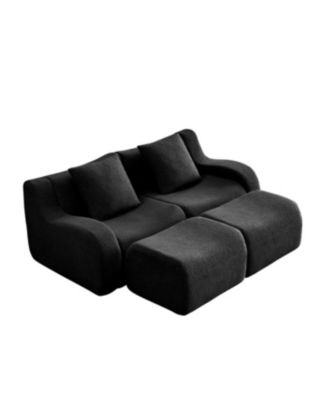 Soft Teddy Fabric Boneless Sofa, Anti-Slip, Curved Armrests, Black
