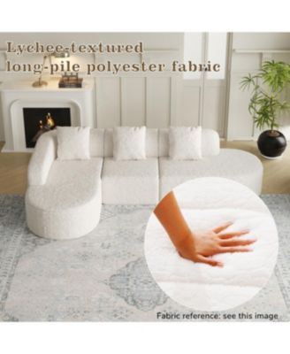 Streamdale L-shaped curved modular sofa, modern lychee-textured polyester, curved backrest with 3 pillows